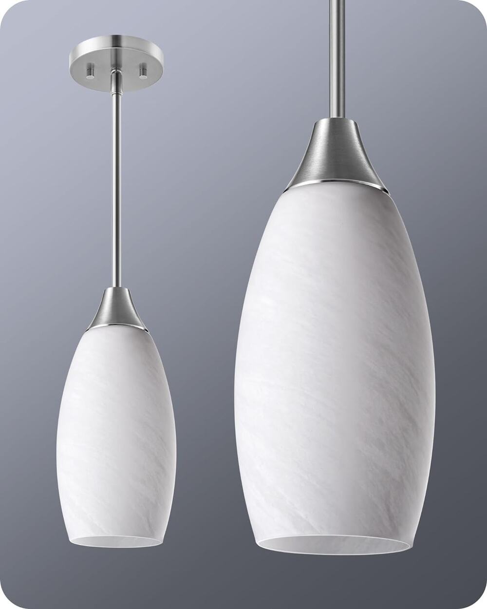 Handcrafted White Marble Glass Pendant Light Brushed Nickel Ceiling Fixture
